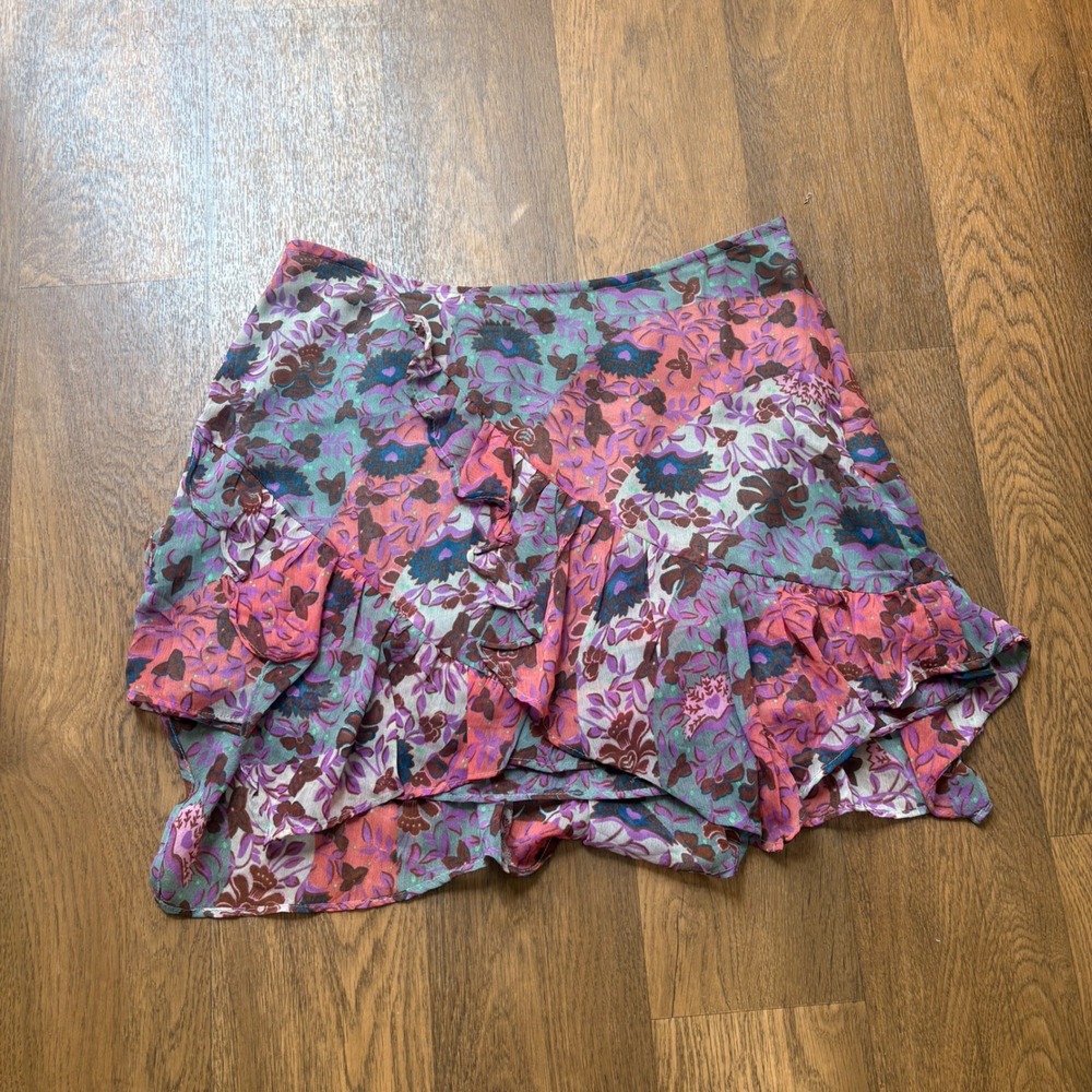 Free People Womens Boho Style Sammy Ruffled Floral Pattern Mini Skirt